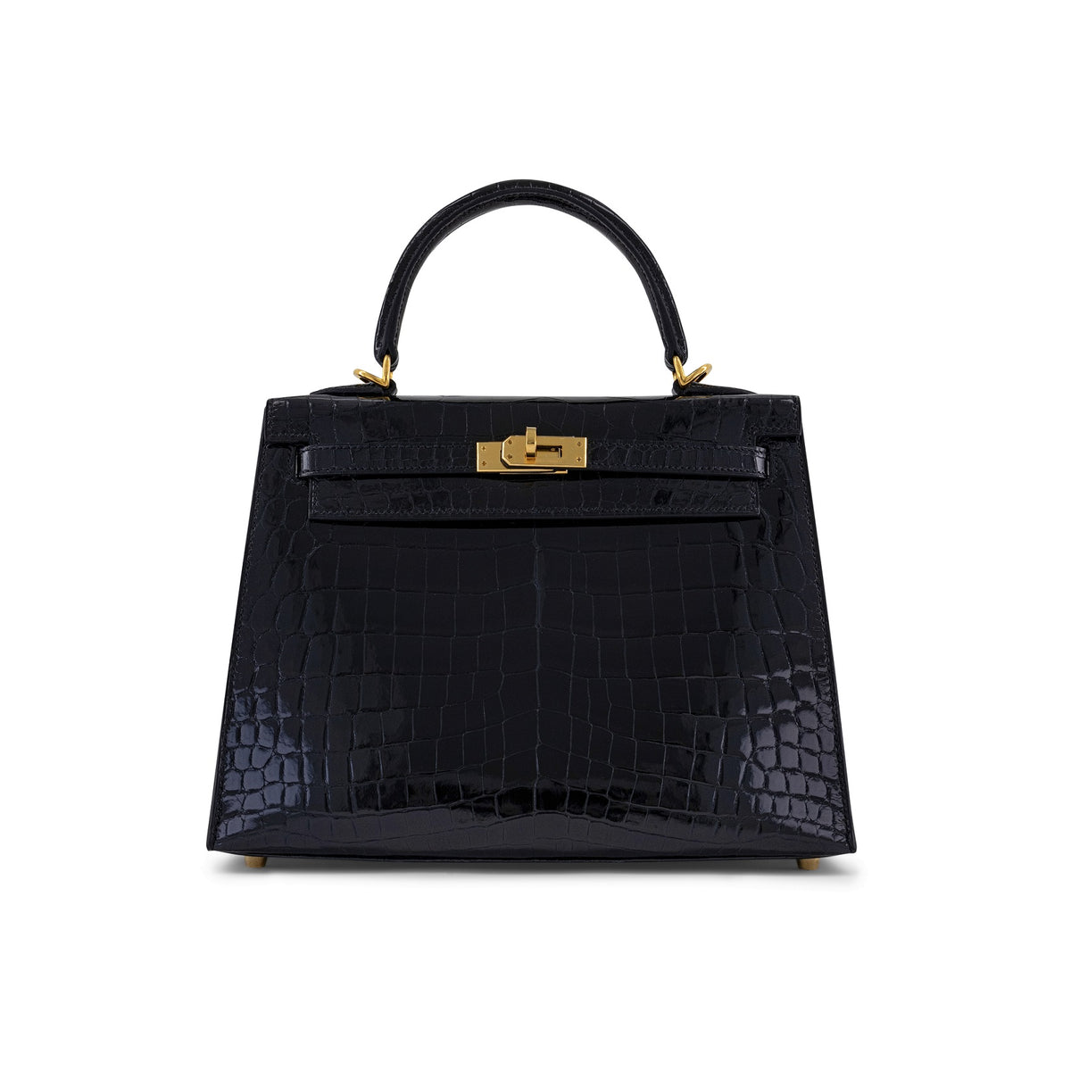 Black Shiny Crocodile Kelly 25cm GHW